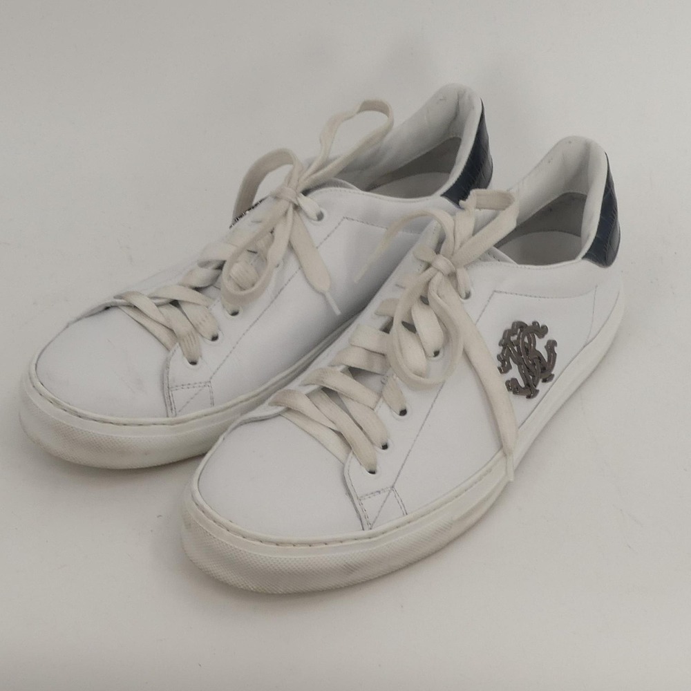 Roberto Cavalli Logo Croc Embossed White Leather Sneakers Men's 9.5 US‎ 42.5 EU